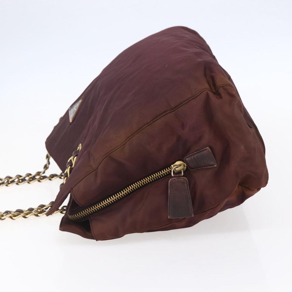 PRADA Chain Tote Bag Nylon Bordeaux Gold Auth ar13821 - Picture 3 of 16